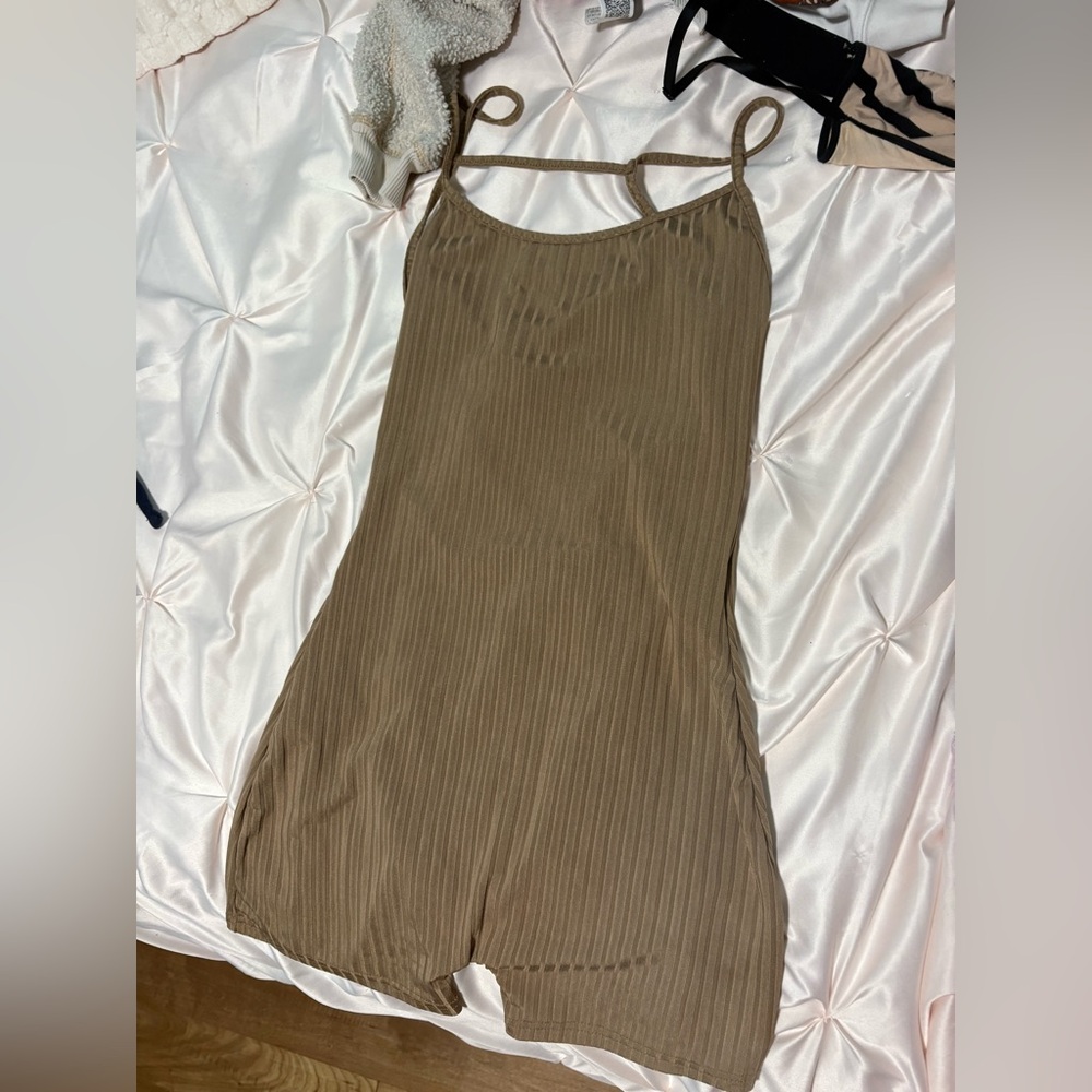 Brown Ribbed Sleeveless Dress